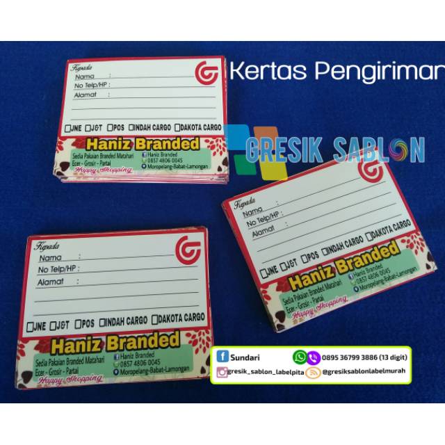 

200 pcs Kertas Pengiriman (bukan Sticker) ukuran 8x10 cm