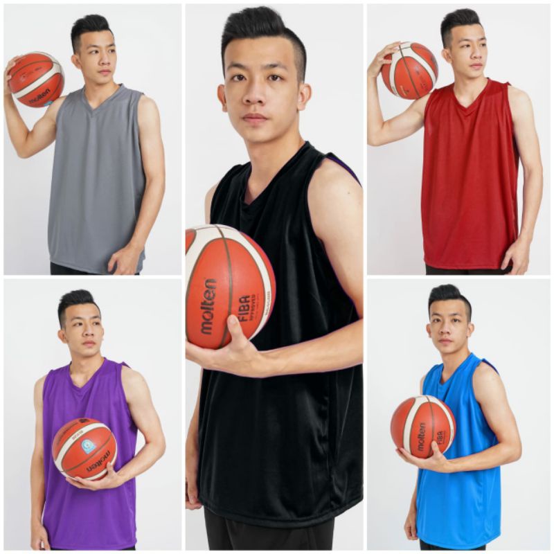 tank top pria baju olahraga polos jersey basket bahan dryfit seri warna