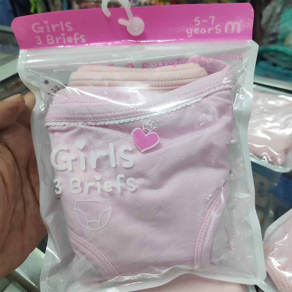 Velvet Junior Girl Underwear Brief Solid Color Pink 3pcs Celana Dalam Anak Perempuan