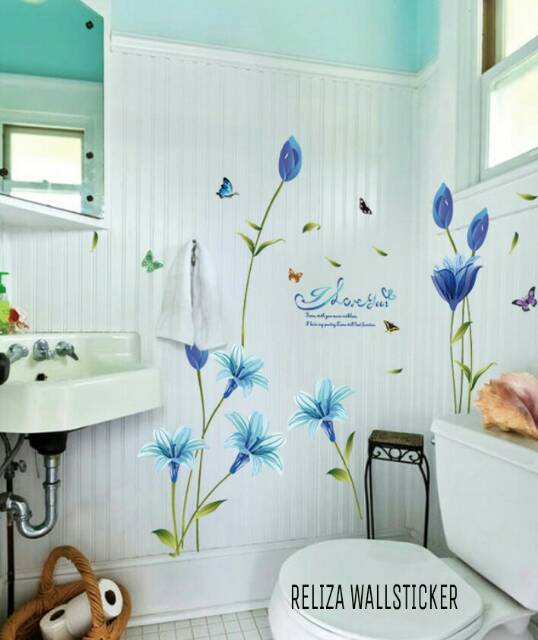 RELIZA WALL STICKER BUNGA LILY BIRU BLUE FLOWERS SK9122A STIKER DINDING