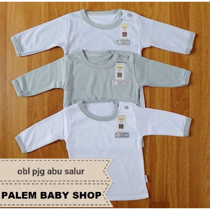  FLUFFY  Baju  Oblong Pendek dan Panjang Rib Isi 3Pcs ABU S 