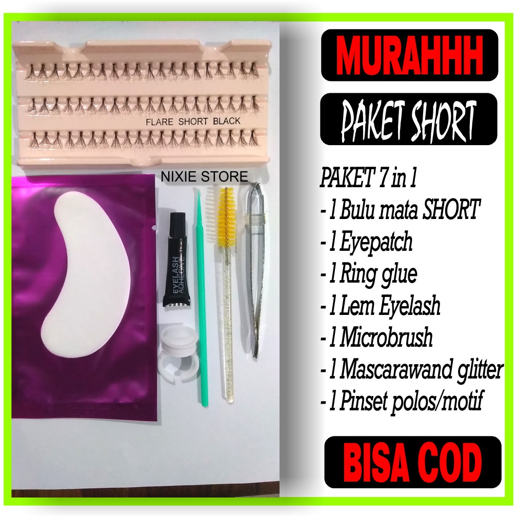 PAKET Bulu mata tanam Bulumata Eyelash extension 7 in 1 Natural Halus Lembut Ringan Flare 60 Helai