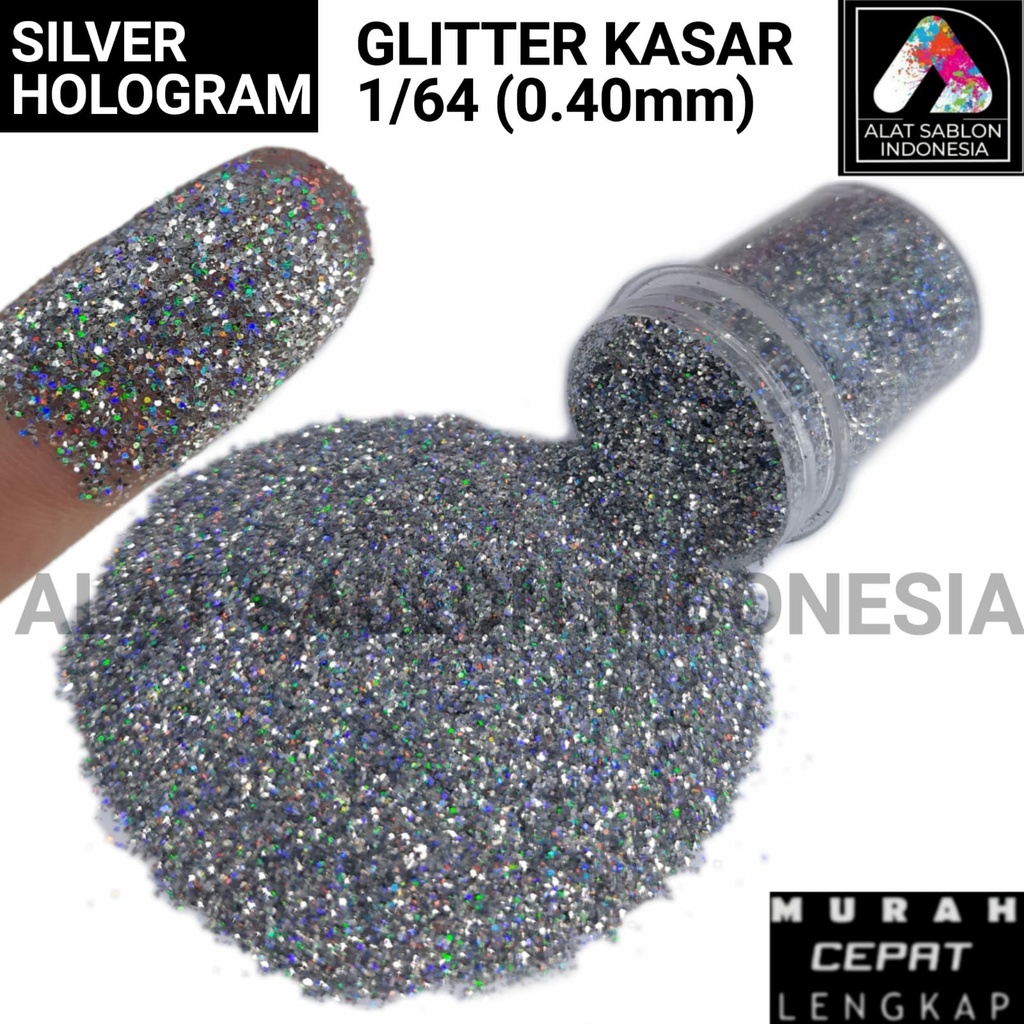 SILVER HOLOGRAM GLITTER KASAR BUBUK GLITER 25GR 1/64