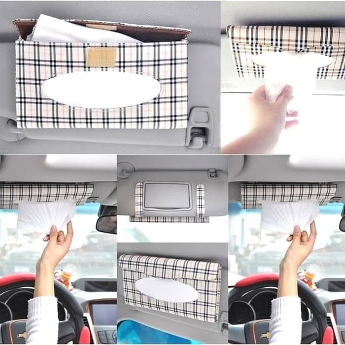 TEMPAT TISU KOTAK BOX TISSUE SUNVISOR MOBIL MODEL CORAK KOTAK - BT407 LARIS