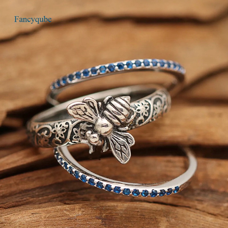 Fancyqube Cincin Berlian Sapphire Putih Alami Bentuk Sarang Lebah Bahan Sterling Silver Ukuran 5-11 Untuk Wanita