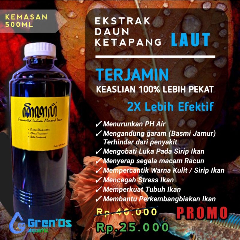 Ekstrak Daun Ketapang Laut Pantai 500ML Obat Vitamin Ikan Anti Stress Jamur - Sehat Mempercantik Ika