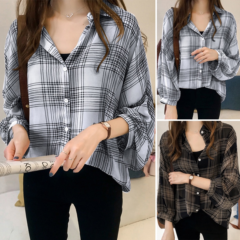 ZANZEA Women Long Sleeve Blouses Casual LooseSummer Autumn Plaid Work Shirt