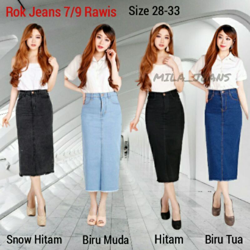 Jual (Bisa COD/4 Warna) Rok Span Jeans Rawis Denim Panjang Wanita