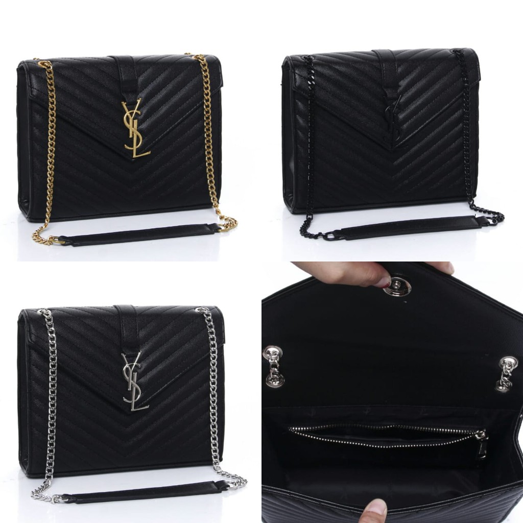 GROSIR TAS MURAH Tas YSl Envelope Monogram Flap Caviar HITAM Seprem 8698