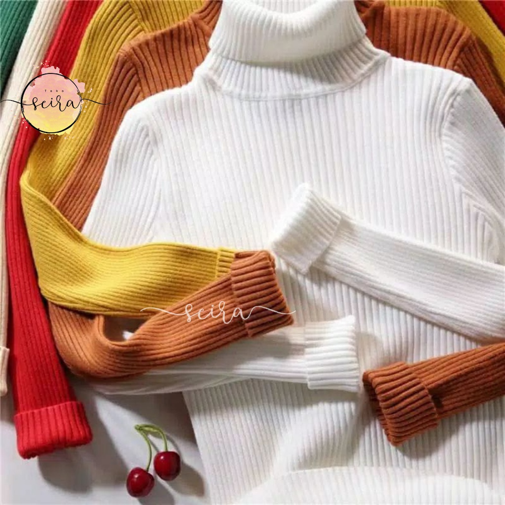 [BISA COD] Sweater Rajut Turtle Neck / Sweater Rajut Turtleneck Lengan Panjang Wanita / Sweater Rajut Longneck Wanita Ribbed