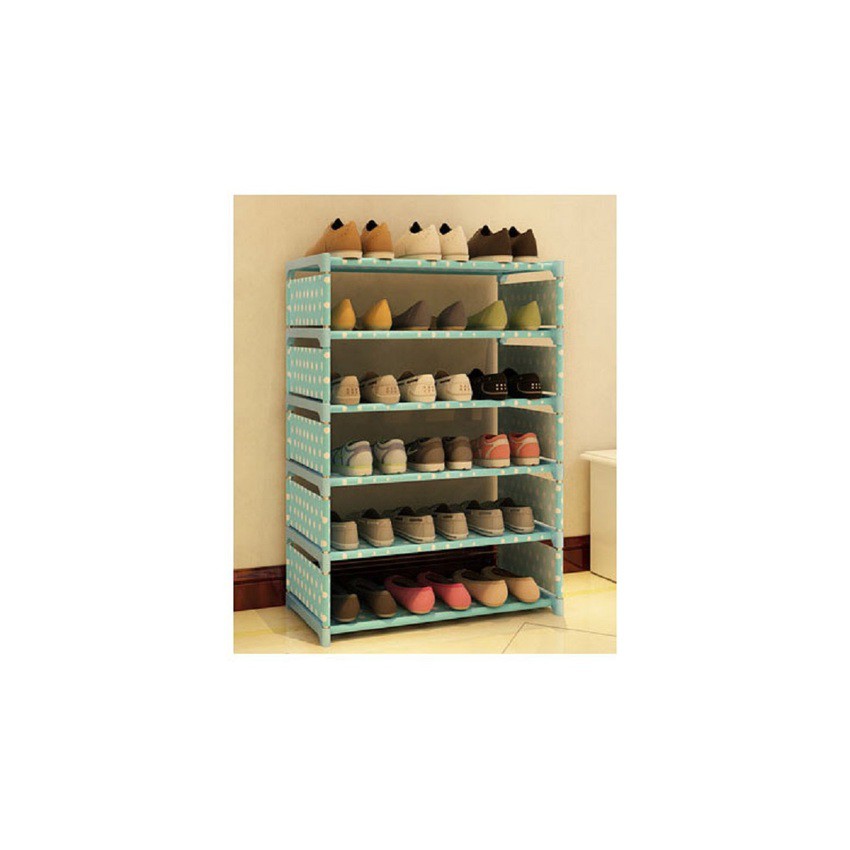 Home-Klik Rak Sepatu 6 Susun ( motif onde ) - Biru