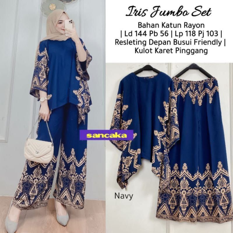 Iris Jumbo Set by Sancaka ONE SET BY ORI NAURA // DASTER SETELAN WAKA // SETELAN JUMBO // SETELAN TIE DIE JUMBO // ONE SET // SETELAN WANITA LD 130 Linia Set By ori Naura-Iris Navy