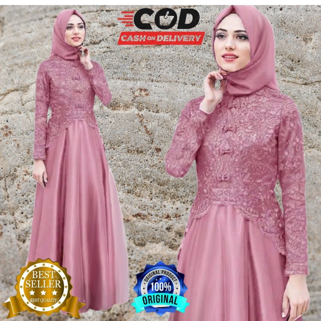 KAELLA BROKAT MAXY GAMIS TERBARU 2021 PAKAIAN MUSLIM PEREMPUAN DRESS BRUKAT BAJU GAMIS WANITA ATASAN