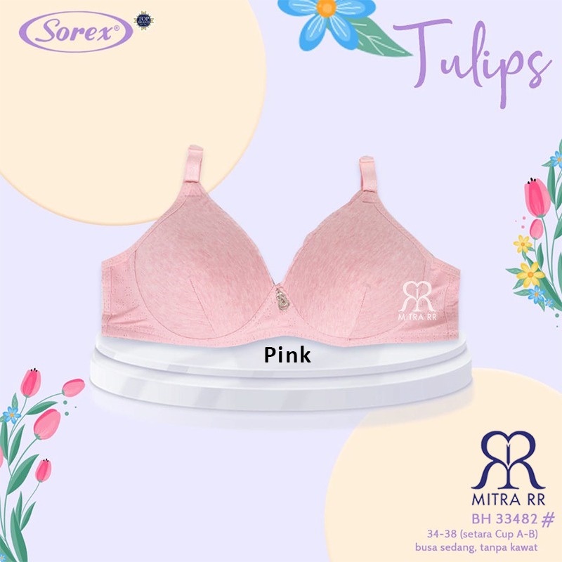 BH Sorex 33482 Bra Busa Tanpa Kawat Kait 2 Setara Cup A-B Tulips Polos Pastel Soft Color