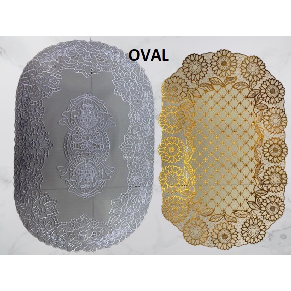 Placemat PVC - Alas Tatakan Piring Makan GELAS Table Mat Decor Bulat/Persegi/Oval GOLD&amp;SILVER