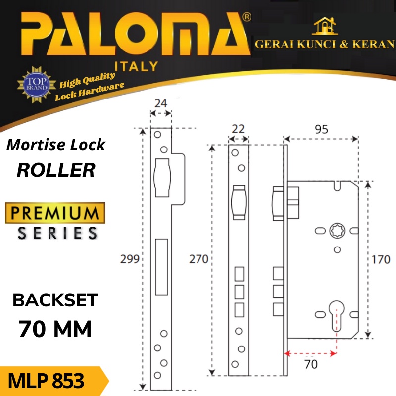 BODY KUNCI  PELOR PALOMA 70 MM MLP 853 RAB ANTIQUE MORTISE LOCK PREMIUM ROLLER