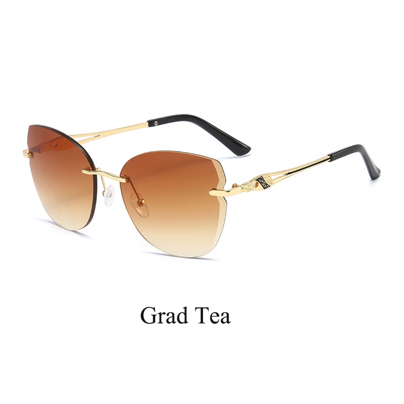 Kacamata Hitam Model Mata Kucing Rimless Perlindungan UV400 Untuk Wanita