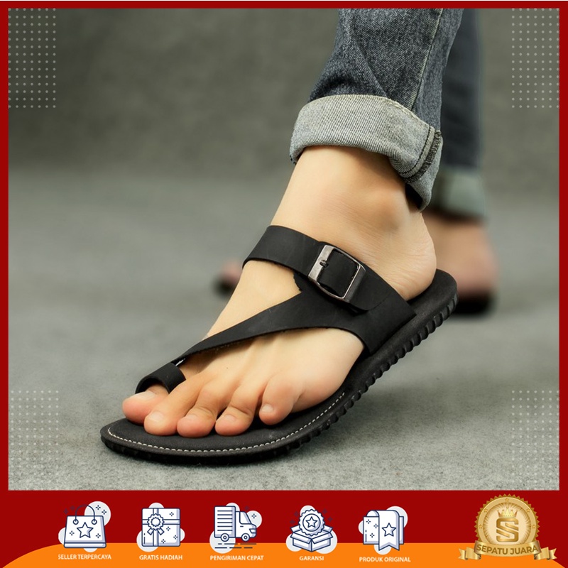SPJ x KAPU - Sendal Jepit Pria Wanita Dewasa Kasual Bahan Kulit Sapi Premium Distro Kasual Lokal - S