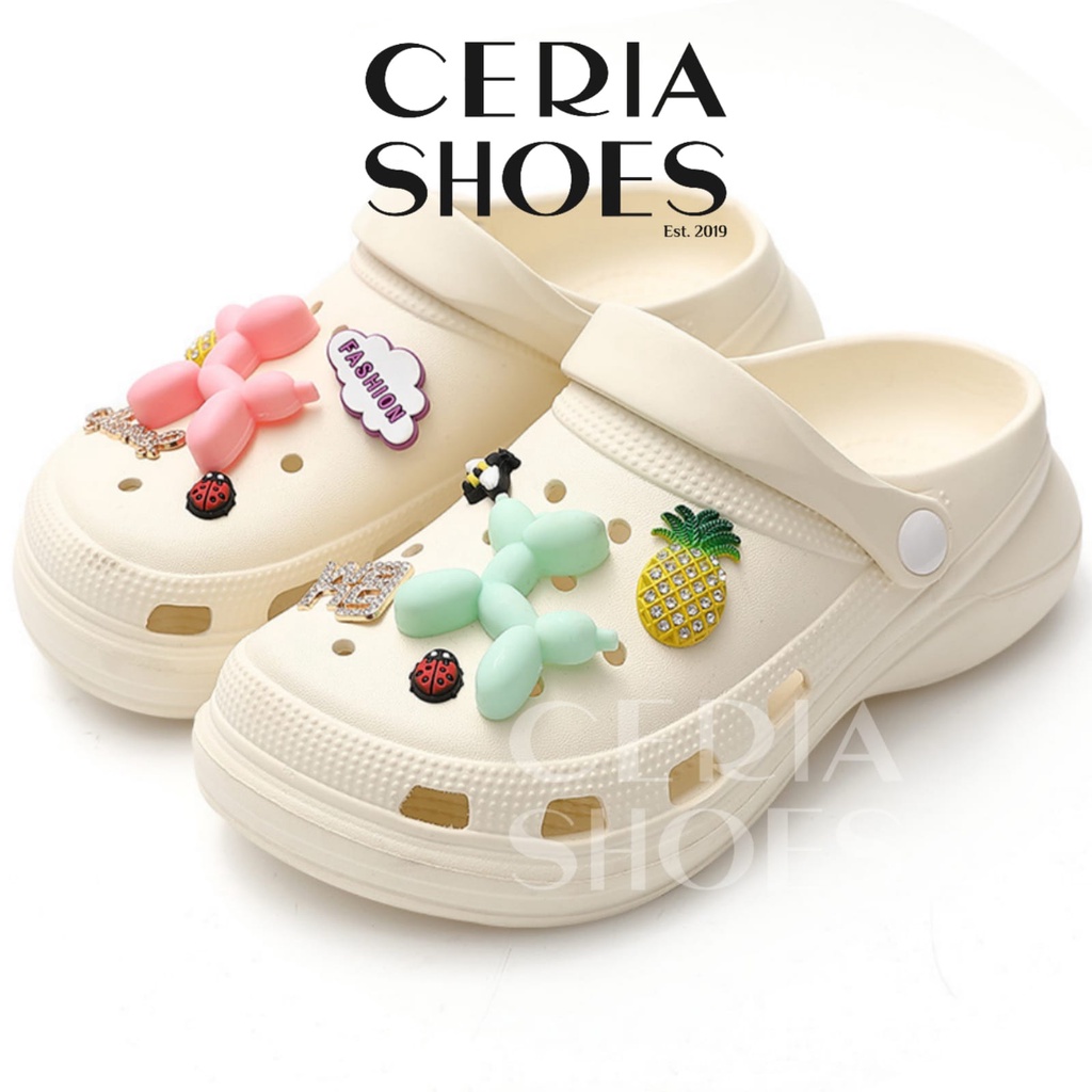 EVA Sandal Slop Wanita Bahan Karet Spons EVA Import Korean Super Empuk Ringan Elastis Tebal 5 Cm Jibbitz Ballons Non-Slip Sole Summer Sandals