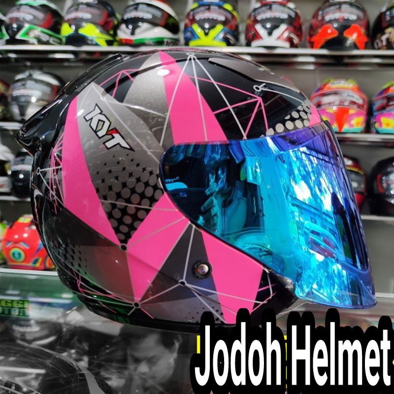 KYT HELM GALAXY SLIDE MOTIF 6 BLACK PINK VISOR IRIDIUM BLUE