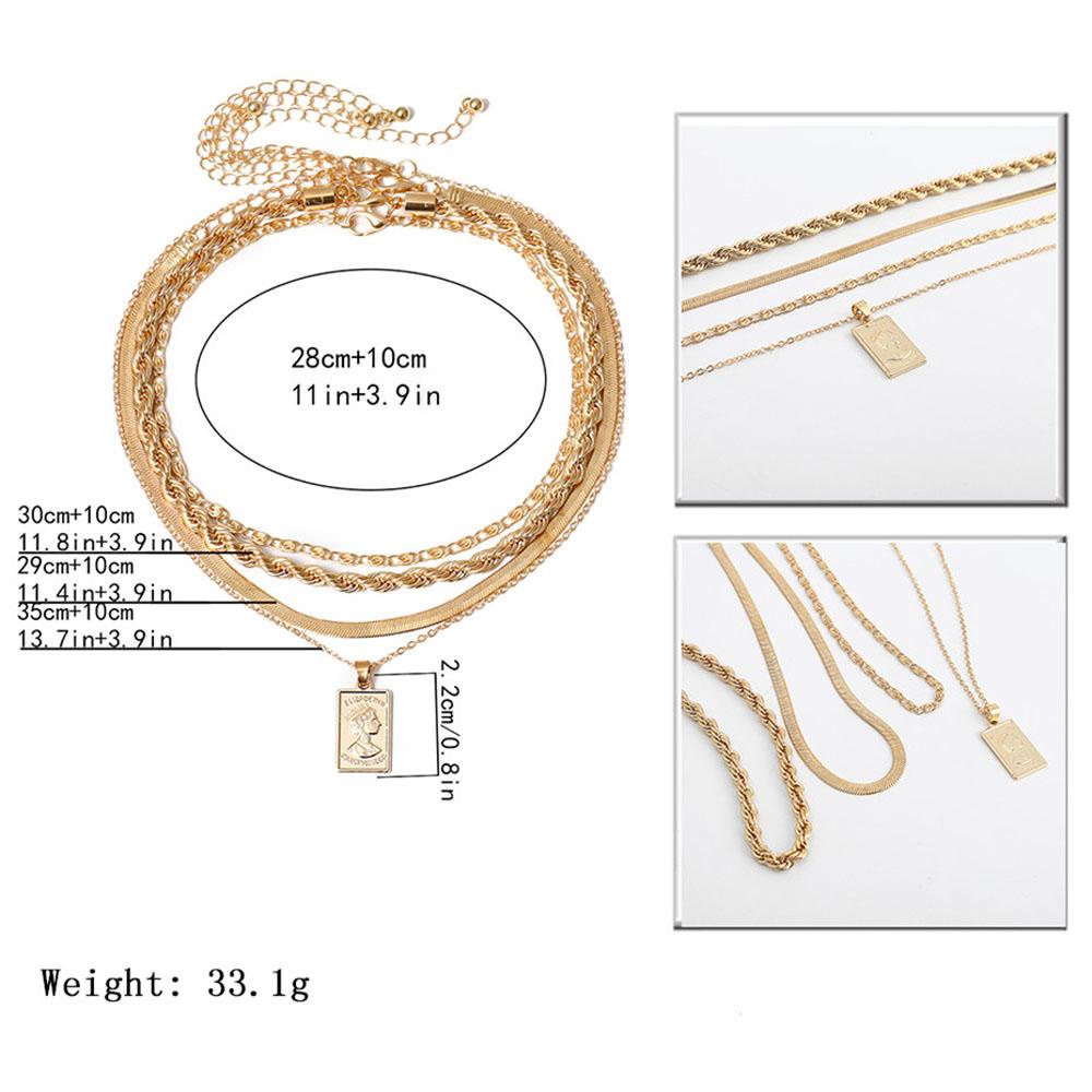 Needway   Kalung Liontin Unik Untuk Wanita Statement Multi Layer Koin Ukir Memutar Aksesoris Fashion