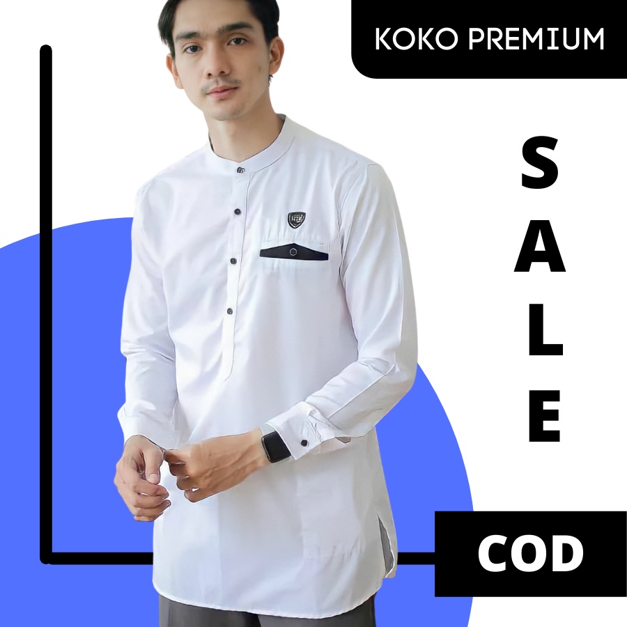 Koko Kurta Lengan Panjang Pria Dewasa Terbaru Matt Katun Toyobo Tebal Warna Putih Baju Koko Muslim L