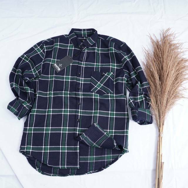 YB KEMEJA FLANEL PRIA MOTIF KOTAK MODEL SLIM FIT LENGAN PANJANG HITAM HIJAU LONG SLEEVE