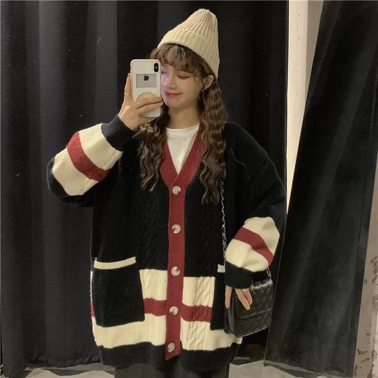[AIYAYA]Sweater longgar gaya korea pakaian luar sweater rajut kardigan jaket sweater lengan panjang 