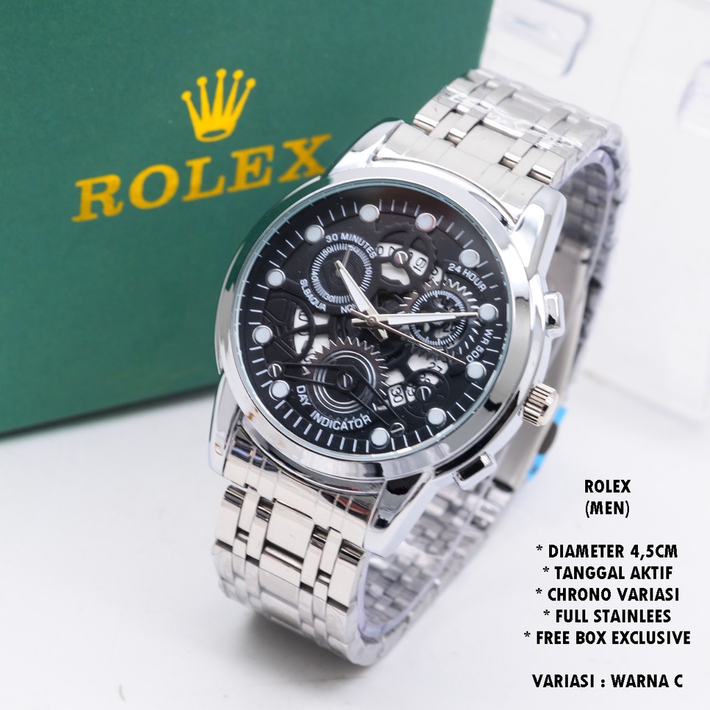 (FREE BOX) JAM TANGAN PRIA FASHION RANTAI BODY BULAT TANGGAL AKTIF