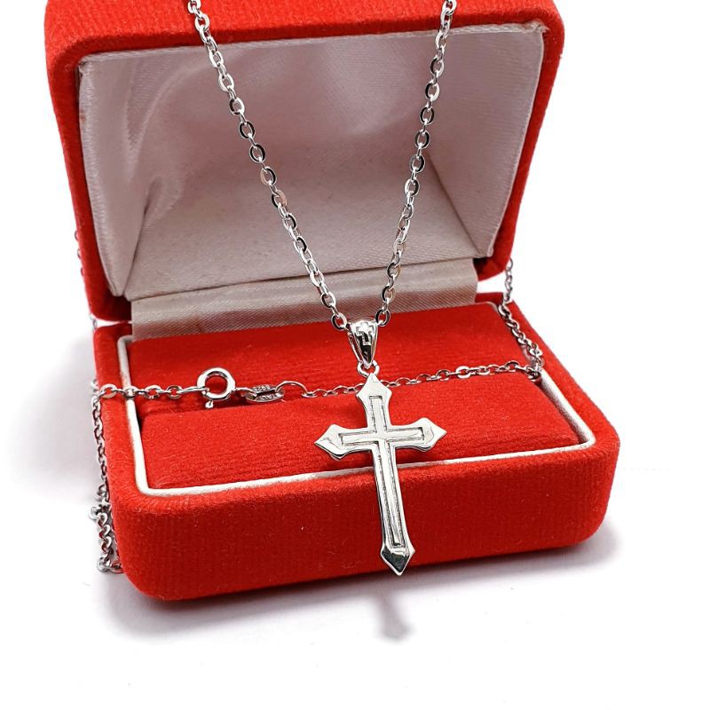 KALUNG SALIB PERAK ASLI 925 / KALUNG SILVER LIONTIN SALIB 925 LAPIS EMAS PUTIH / KALUNG SALIB / KL41