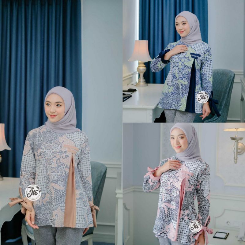 Atasan Blouse Batik Wanita Modern FASHION WANITA Kekinian Brokat Batik Kombinasi Ruby and arsyla