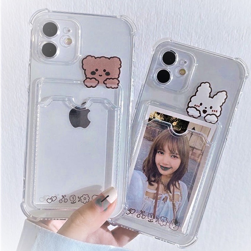 Soft Case BuNnY BeAr SLoT CArD iPhone 13 12 11 13 PRO 13 PROMAX 12PROMAX 11 Pro 11 Pro Max X Xs XR XSMAX 7 8 7+ 8+ Softcase Slip Kartu ACCES Bunny bears Transparant-Transparent Clear-Bening Anti Yellow-Kuning CRACK Silikone-Silikon Plus Beruang Anak Panda