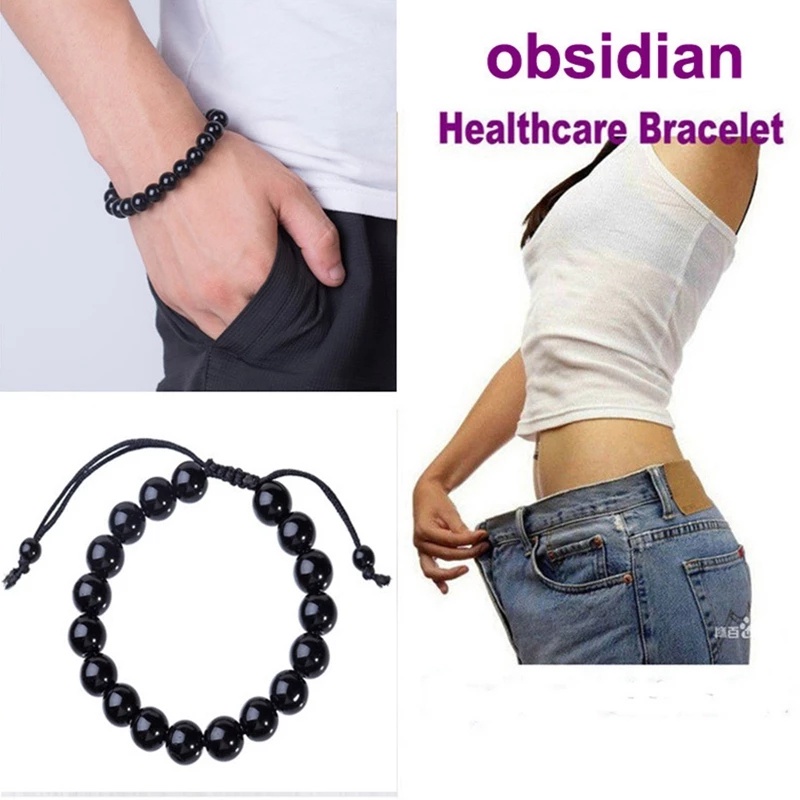 Women &amp; Men Lymphatic Drainage Black Obsidian Beads Bracelet