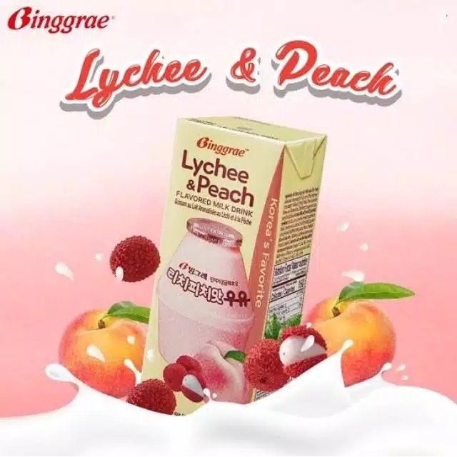 

BINGGRAE LYCHEE & PEACH FLAVORED MILK DRINK 200ml (MINUMAN SUSU rasa LECI & PERSIK)