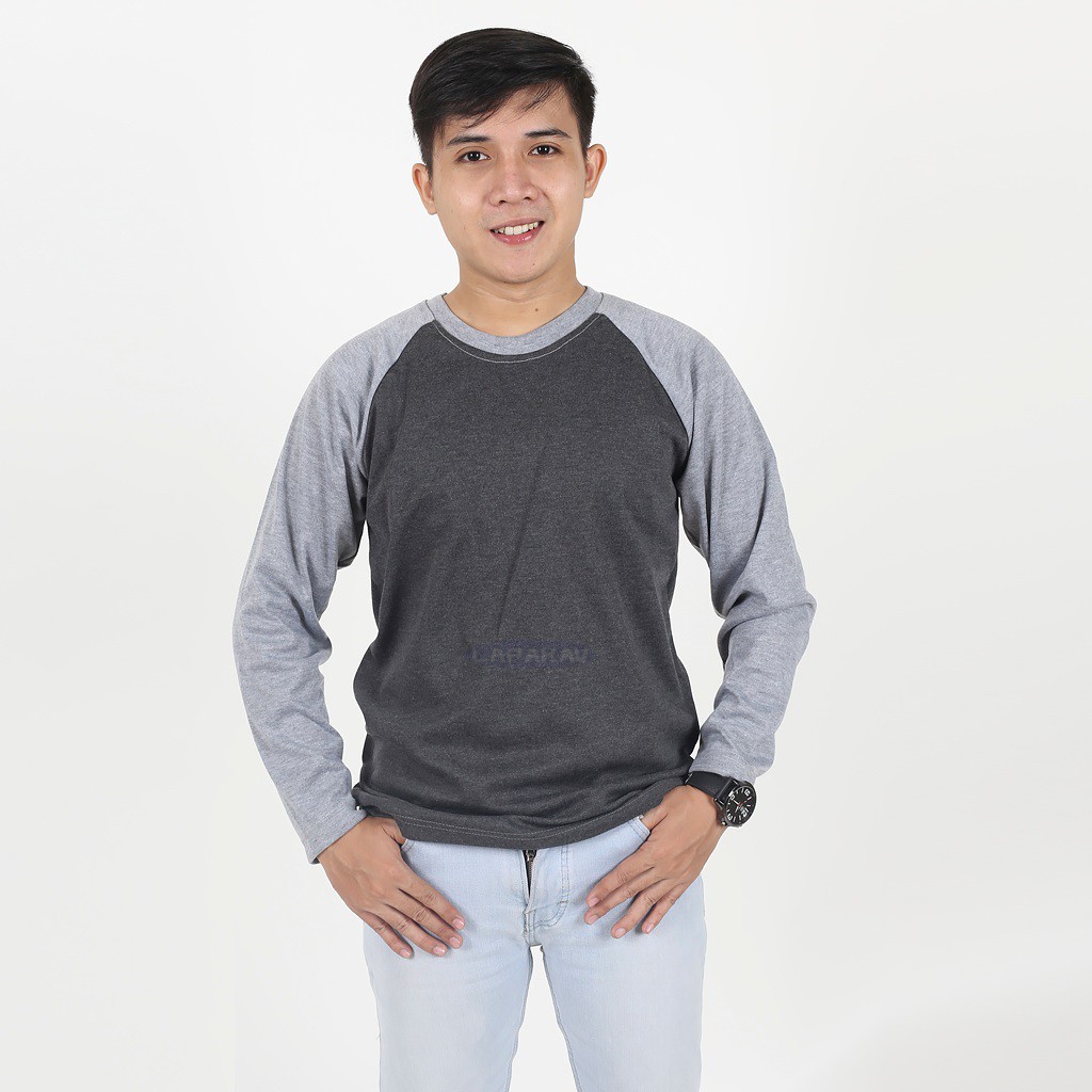 Lapakav Kaos  Raglan Polos  Lengan  Panjang  Abu  Tua  Abu  