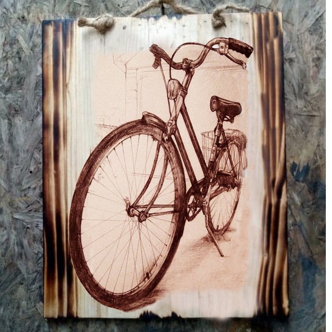 HIASAN DINDING  LUKISAN KAYU SEPEDA ONTEL PAJANGAN VINTAGE DEKORASI KAFE CAFE RESTO
