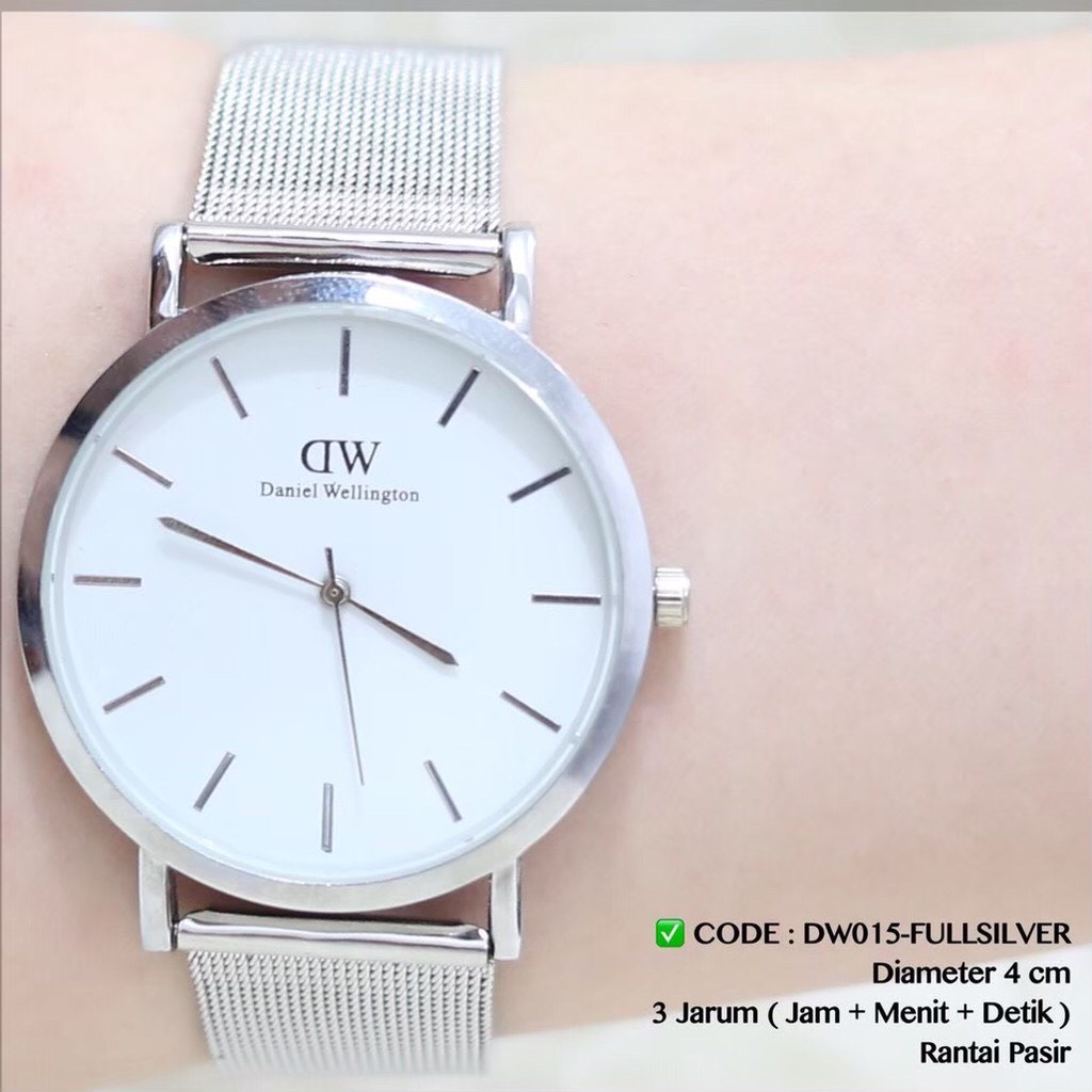 Jam tangan murah pria /  wanita / COUPLE classic rantai pasir DUA JARUM TANGGAL AKTIF DC030-FULLSILVER TGL 4CM