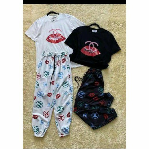 Setelan wanita import celana panjang chanel kiss