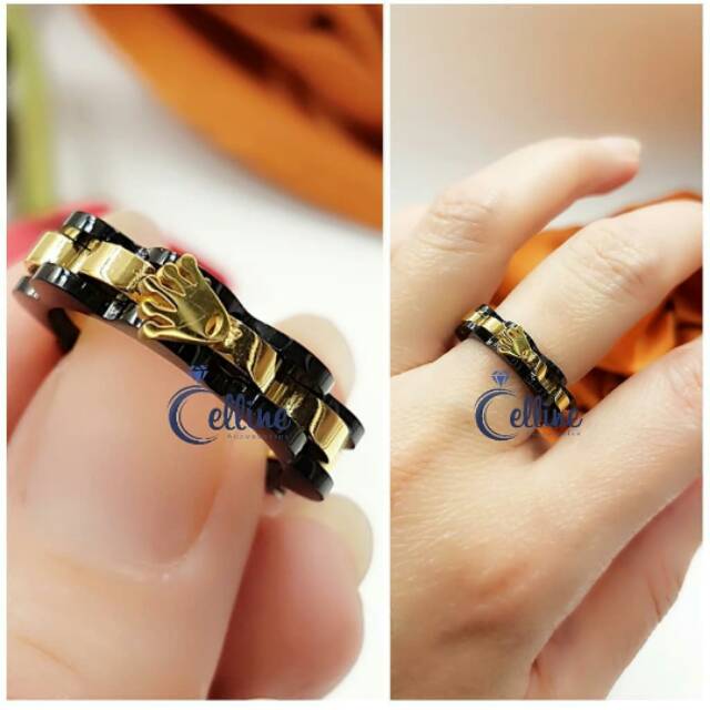 Cincin titanium rolex hitam,titanium lapis emas,cincin titanium hitam