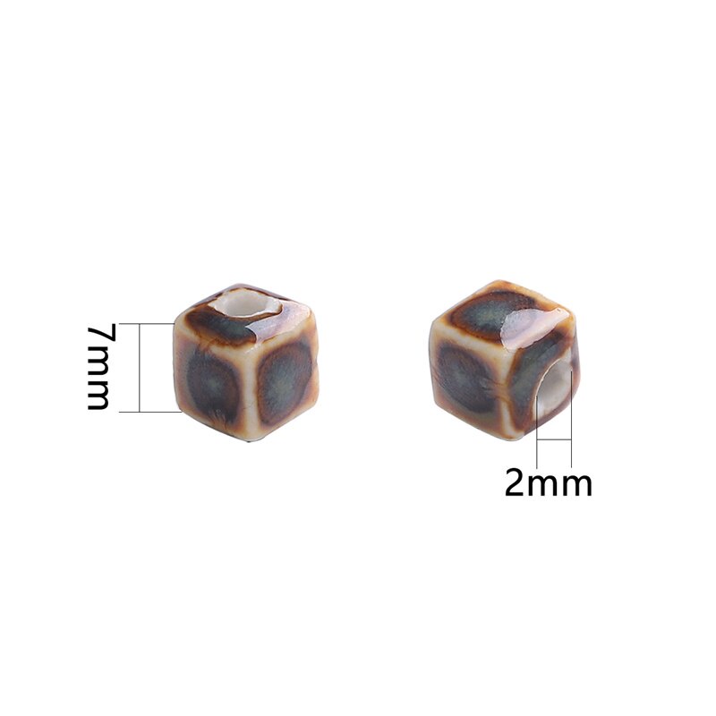 10 Pcs 7 Mm Bentuk Persegi Bunga Glasir Keramik Porselen Manik-manik Kecil untuk Membuat Perhiasan Aksesoris DIY Gelang Kalung Anting-Anting