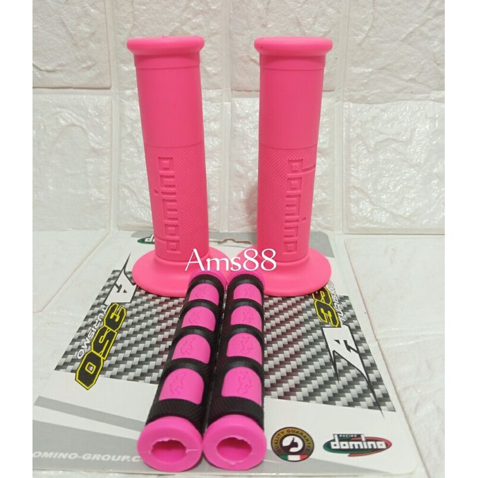 Handgrip Grip Variasi Warna Full Pink + Karet Handle Rem motor Warna Pink Universal Untuk Semua Motor