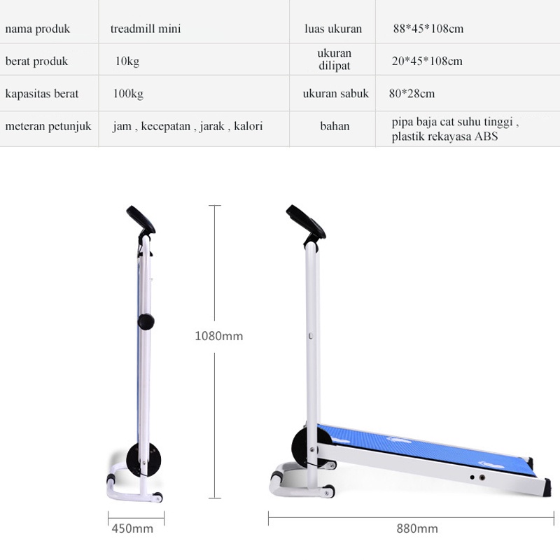 【Ready Saham + COD】 Treadmill mini Hemat/Treadmill Tanpa Suara Dalam Ruangan Multifungsi Treadmill/peralatan fitness/Treadmill Manual MultiFungsi Treadmill