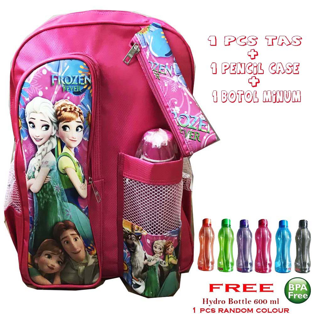 Sale Lebaran ~ Tas Ransel Anak Sekolah SD + Botol Minum + Kotak Pensil ANAK ANAK MOTIF Frozen Transformer Optimus Prime helo kity Spiderman Tas botol SD