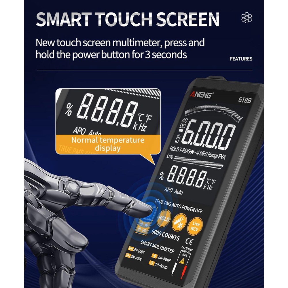 POPULAR Populer Multimeter Digital Presisi Tinggi Auto-Ranging Transistor Tester DC/AC Digital Profesional Meter