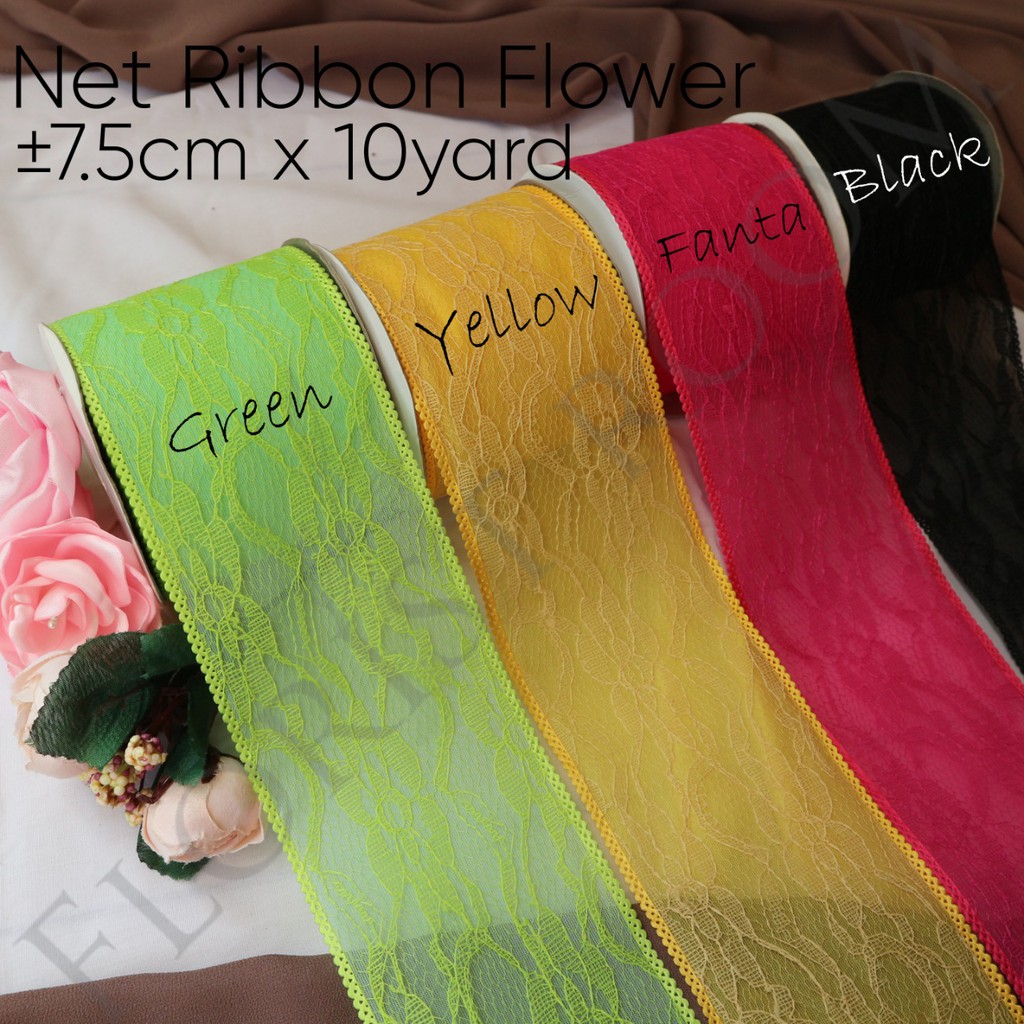 

Net Ribbon Flower ±7.5cm x 10Yard - pita renda - dekorasi - hampers