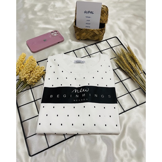 Sweater Cewe NEVADA Polkadot // Sweater Wanita Murah-Putih Polka