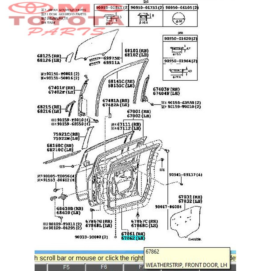 Karet Pintu Depan Kiri Toyota Yaris 67862-0D080