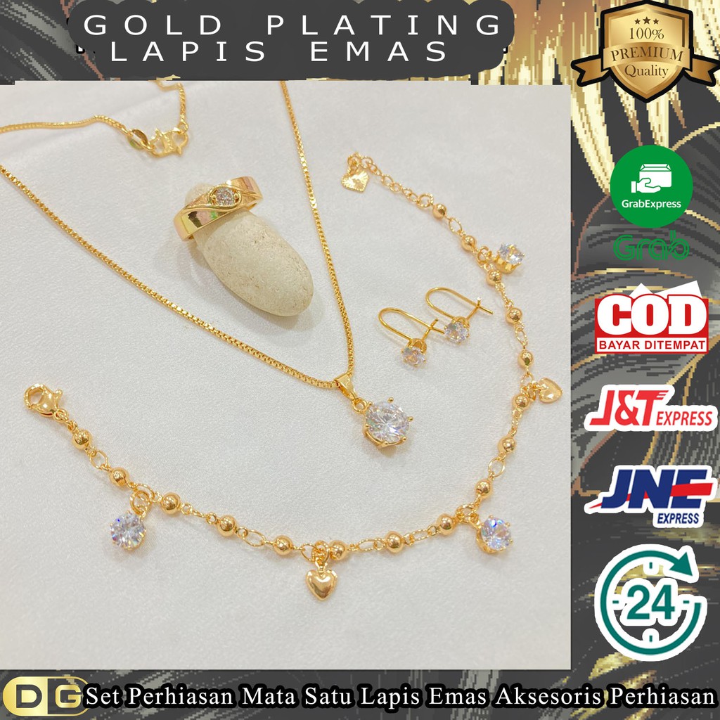 Perhiasan titanium asli - Set Perhiasan Mata Satu Lapis Emas Aksesoris Perhiasan Wanita