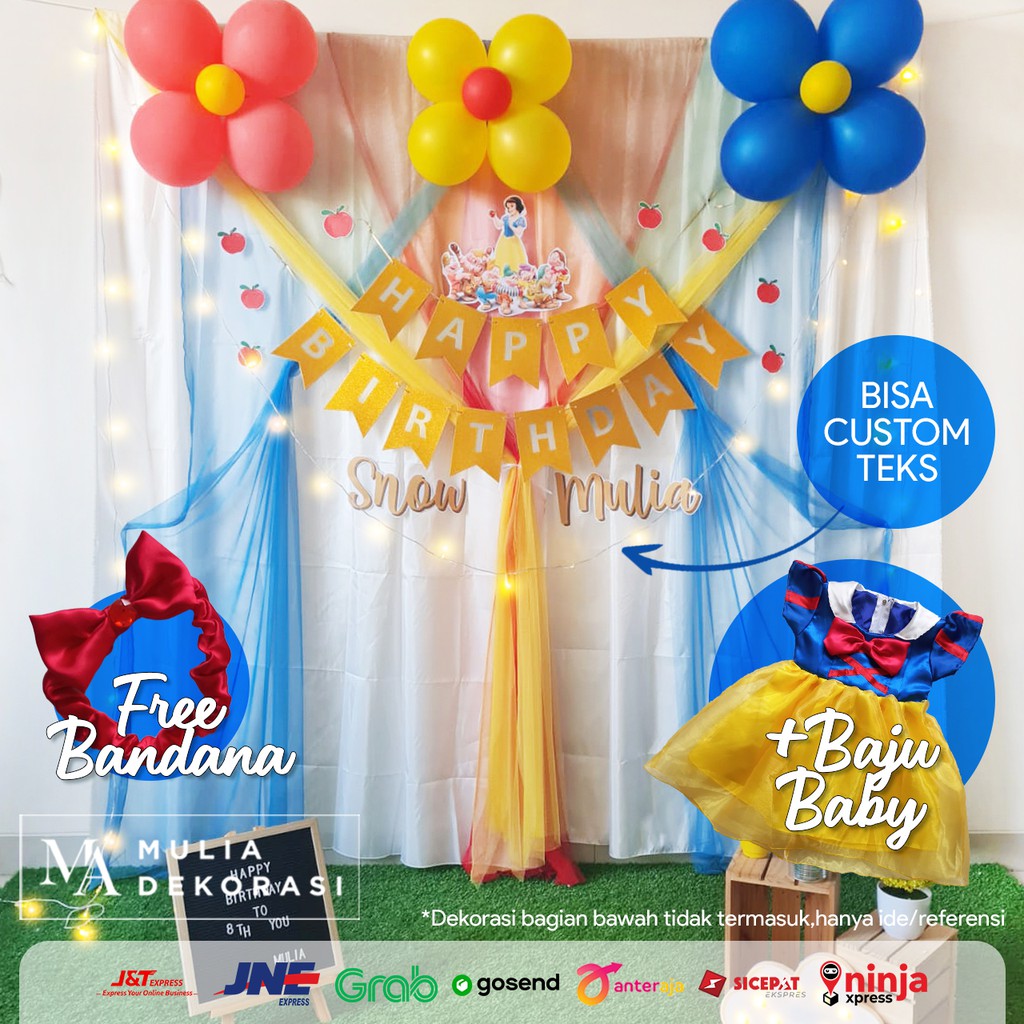 Backdrop Dekorasi UlangTahun Happy Birthday Pesta Anak Paket Snow White Dress Baby