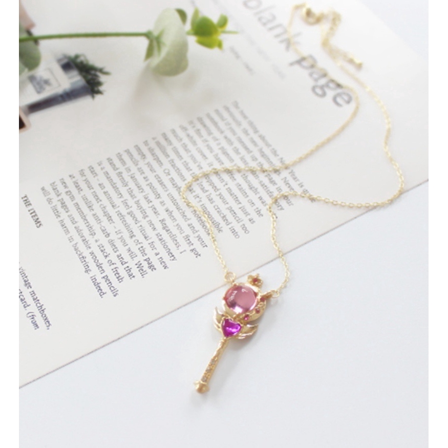 SEUSUK  Anime Sailor Moon Loving Wand Crystal Cosplay Pendant Necklace Girl Accessories Cute Props